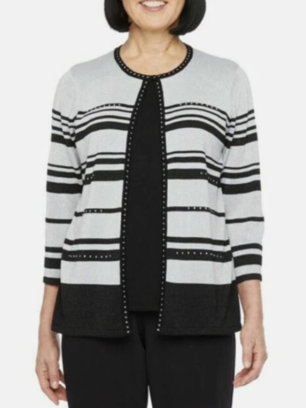 Alfred Dunner Classics Striped Layered Look Shimmer Sweater Size L
